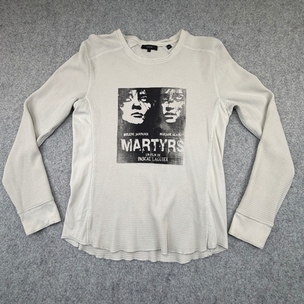 Vince Mens Martyrs Horror Movie Graphic Waffle Knit Thermal Shirt Gray Small